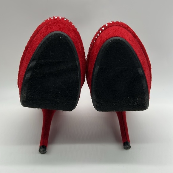Red Suede Crystal Platform Pumps Size 6 | D Style LURE-S | Glam Heels - Picture 8 of 13